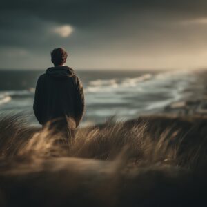 Man aan zee in de duinen