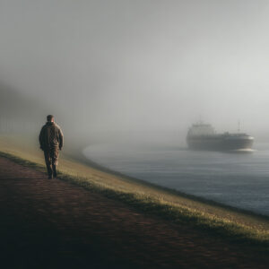 Man loopt over de dijk