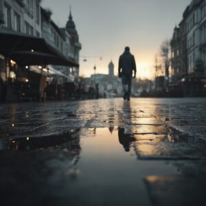 Man alleen in een straat