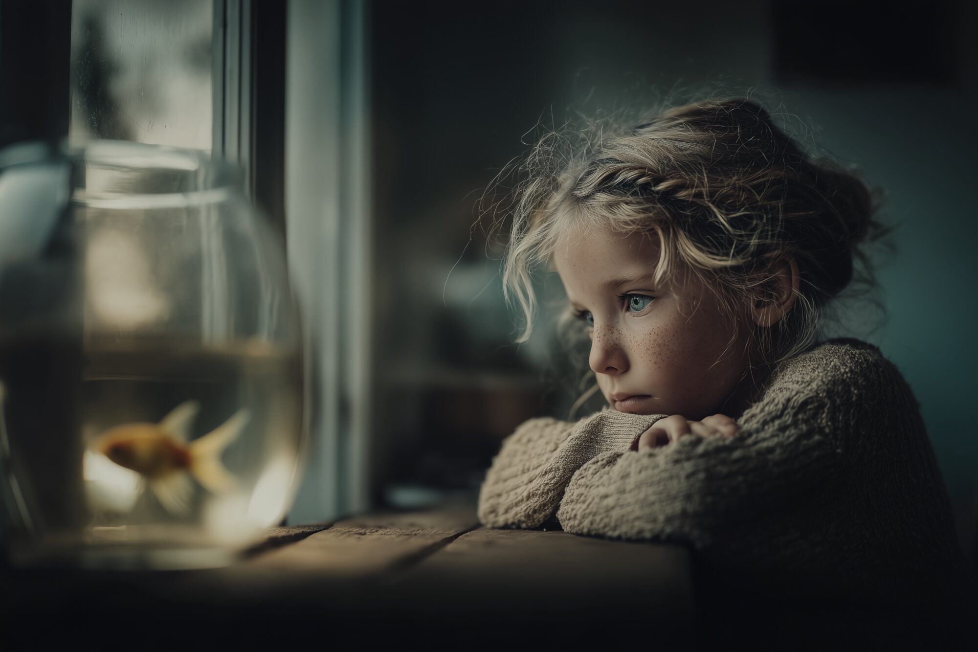 Meisje bij goudviskom