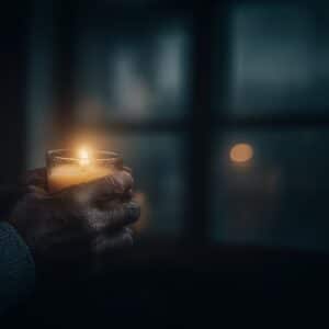 handen die een kaars vasthouden