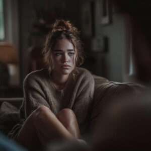 Jonge vrouw heeft serieus gesprek