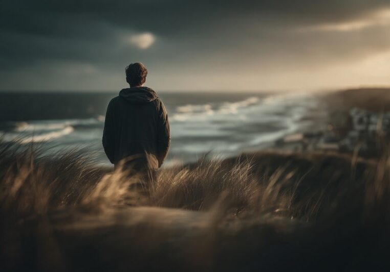 Man aan zee in de duinen