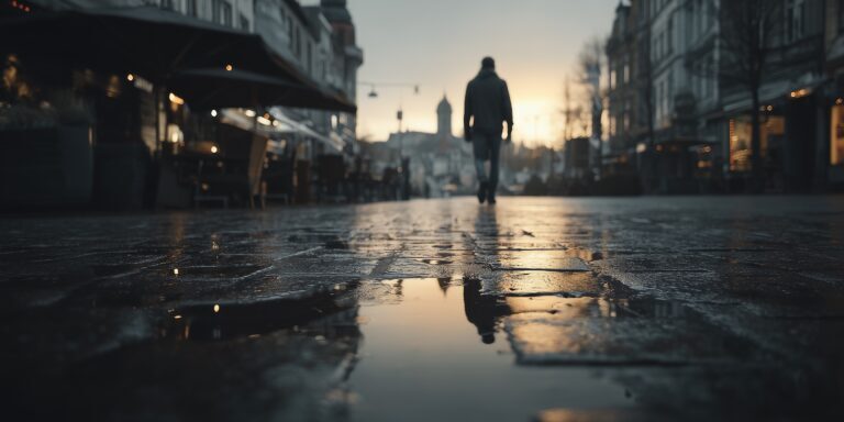 Man alleen in een straat