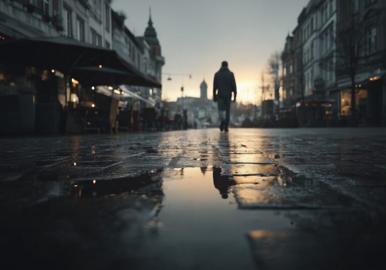 Man alleen in een straat