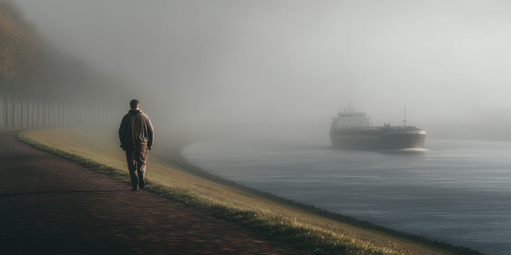Man loopt over de dijk