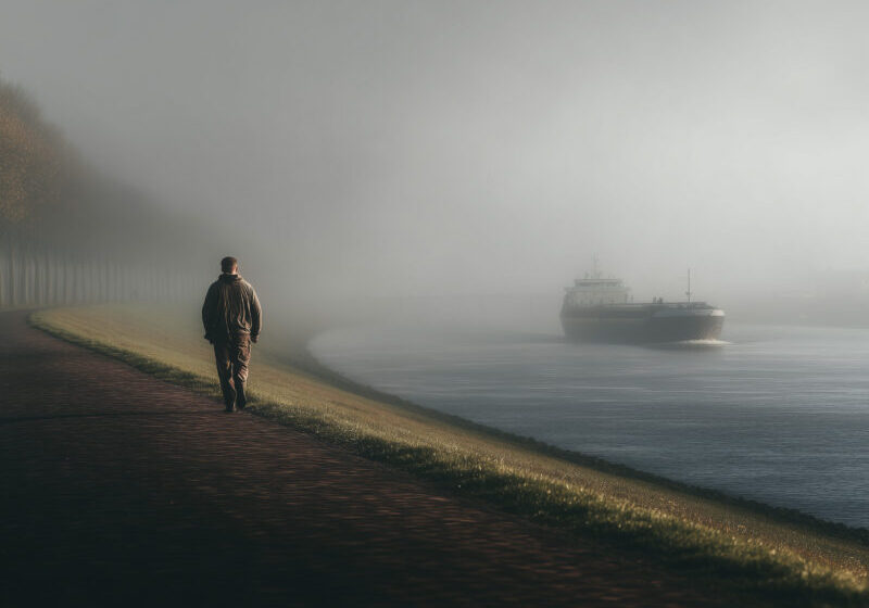 Man loopt over de dijk