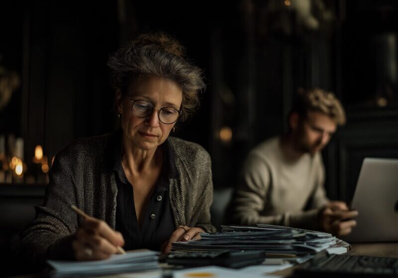 Vrouw zit aan tafel te werken
