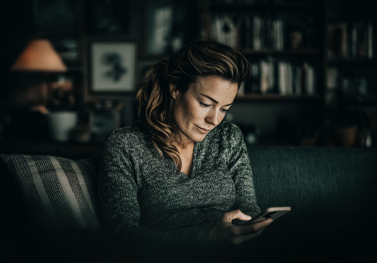 Vrouw zit op haar telefoon