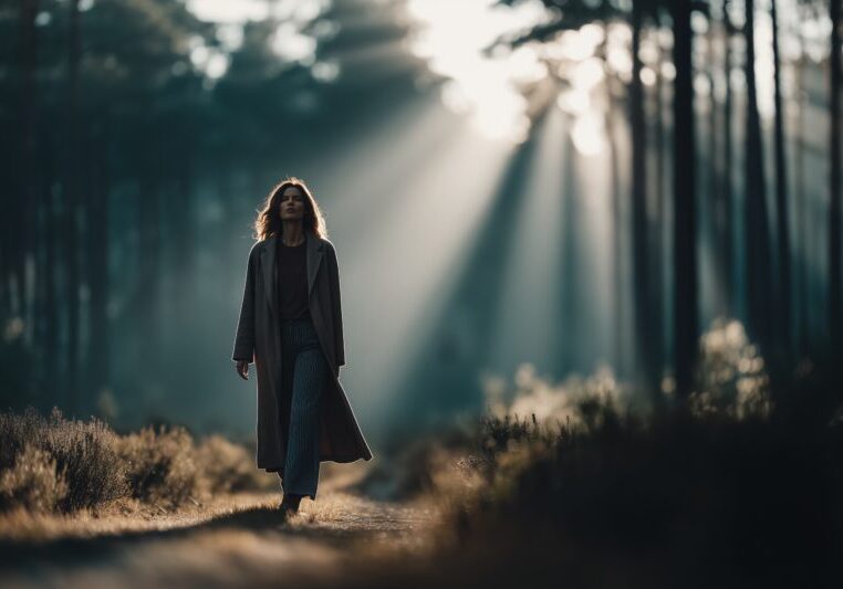 vrouw wandelt door het bos